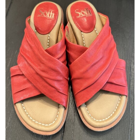 Sofft Fallon Size 7 Leather Slide Sandals Red Coral - Picture 2 of 13